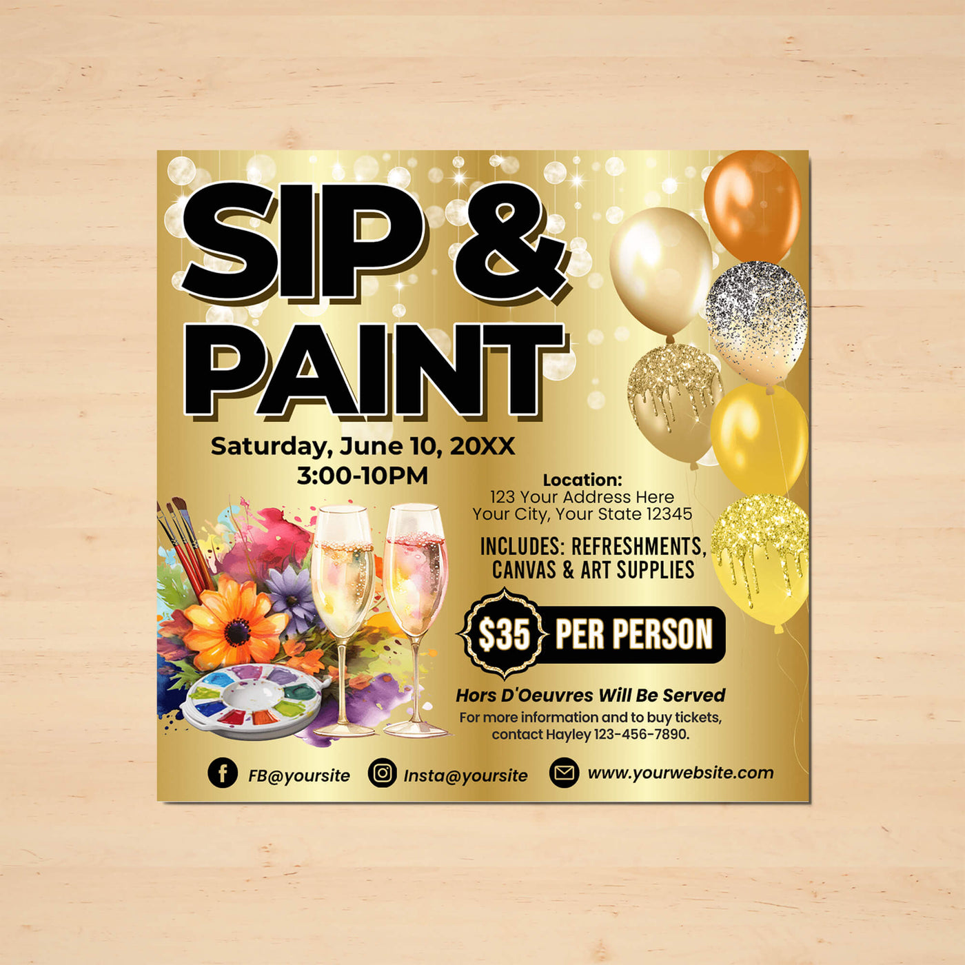 Customizable Sip and Paint Party Event Flyer Template Art Painting