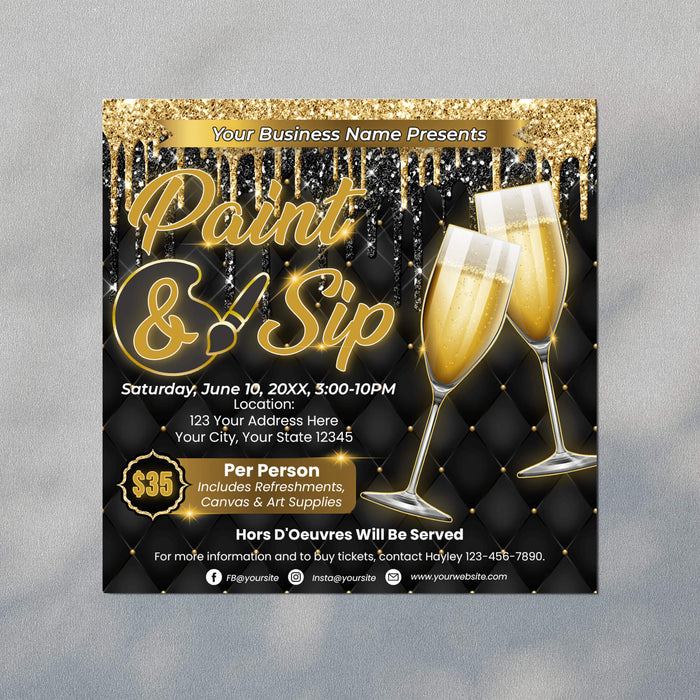 Sip and Paint Flyer Template | Painting Party Event Invitation