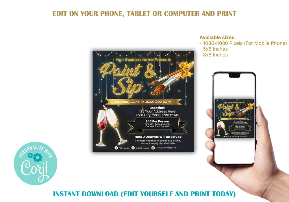 DIY Sip and Paint Party Flyer | Painting Event Invite Template