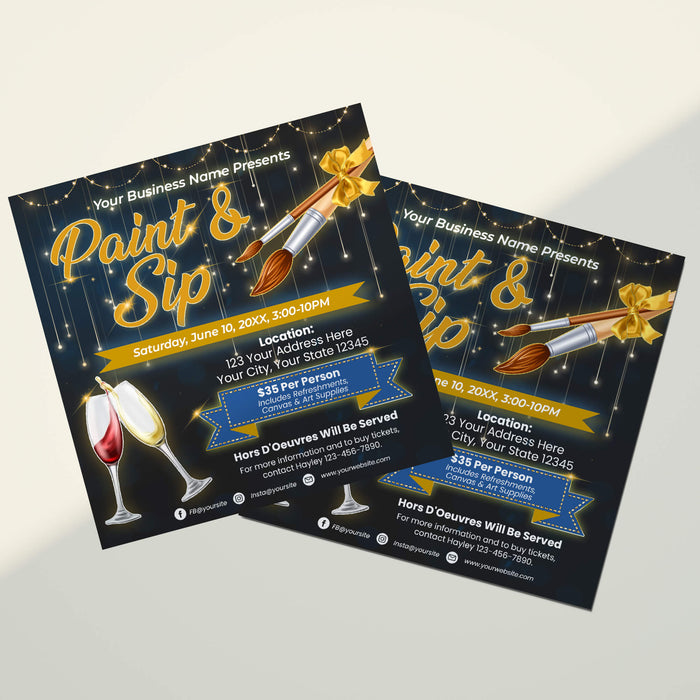 Customizable Sip and Paint Party Flyer | Painting  Party Event Invitation Template