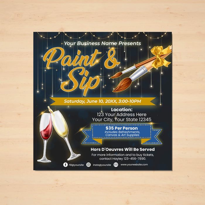 Customizable Sip and Paint Party Flyer | Painting  Party Event Invitation Template