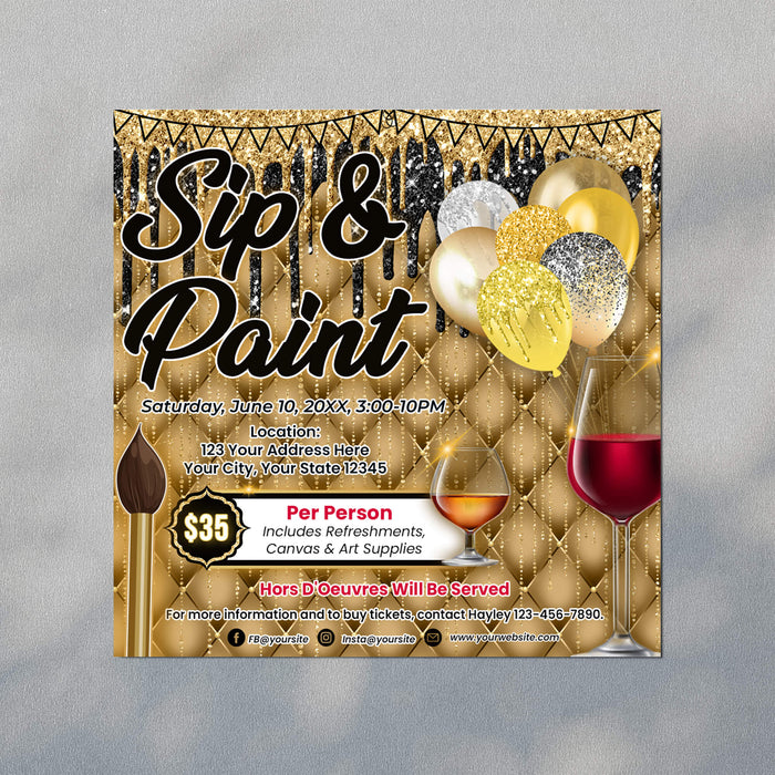 Sip and Paint Flyer | Painting Themed Party Event Invitation Template