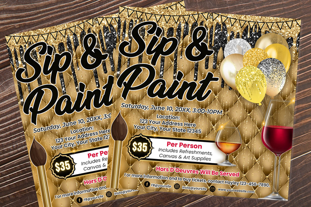 Sip and Paint Flyer | Painting Themed Party Event Invitation Template