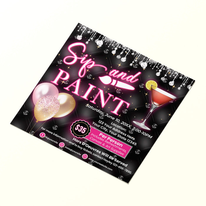 DIY Sip and Paint Party Flyer Invite | Painting Themed Event Invitation Template