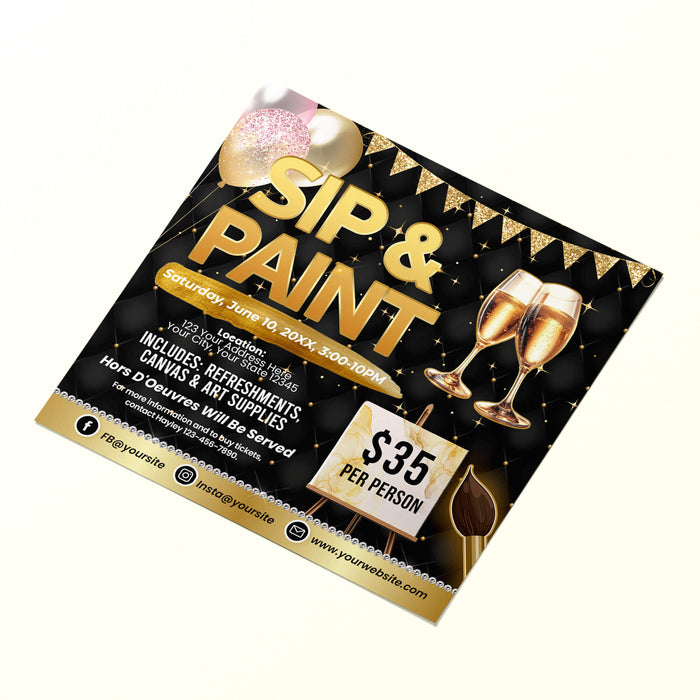 Painting Themed Event Flyer | Sip and Paint Party Invite Template