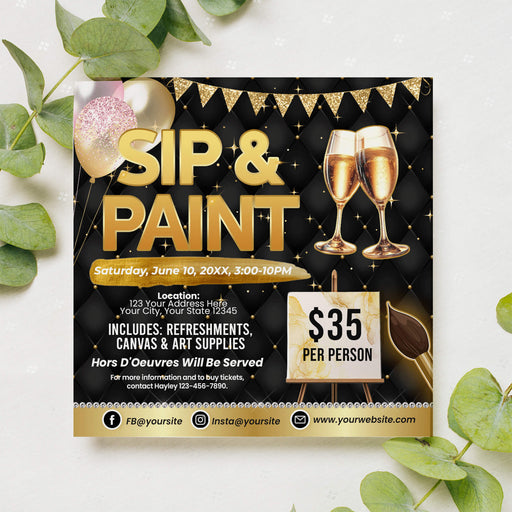 Painting Themed Event Flyer | Sip and Paint Party Invite Template