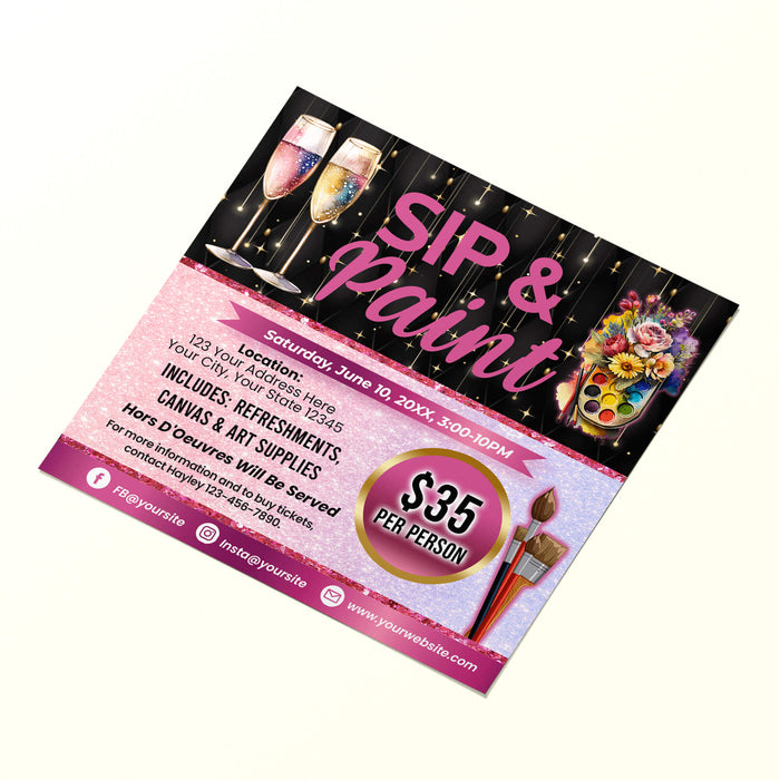 Customizable Painting Themed Event Flyer Template | Sip and Paint Party Invitation
