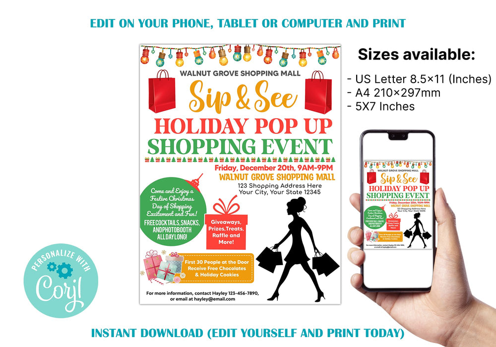 Sip and See Holiday Pop-Up Shop Event Flyer