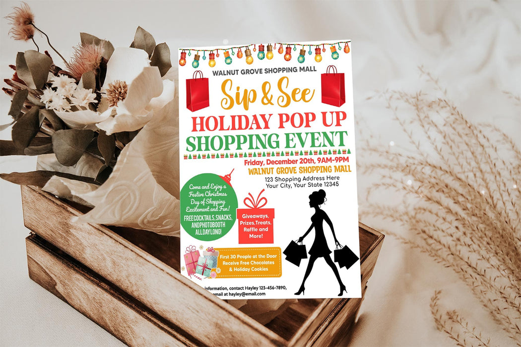 Sip and See Holiday Pop-Up Shop Event Flyer