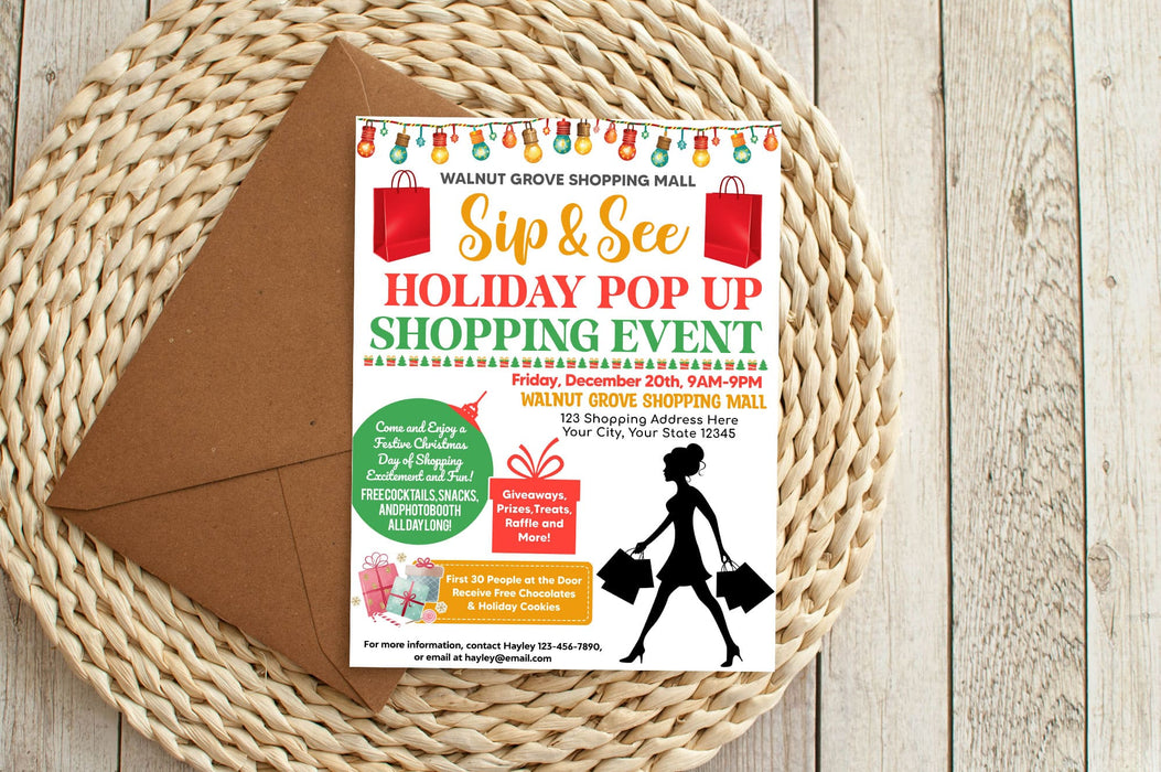 Sip and See Holiday Pop-Up Shop Event Flyer