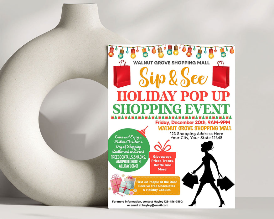 Sip and See Holiday Pop-Up Shop Event Flyer