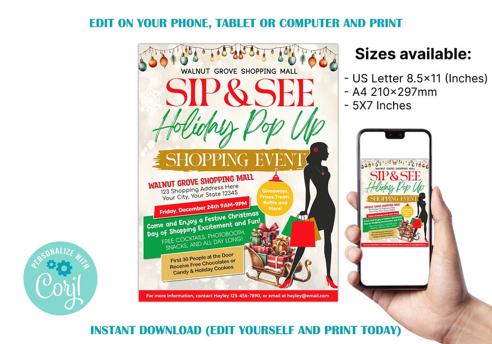 Custom Sip and See Shopping Event Flyer Template