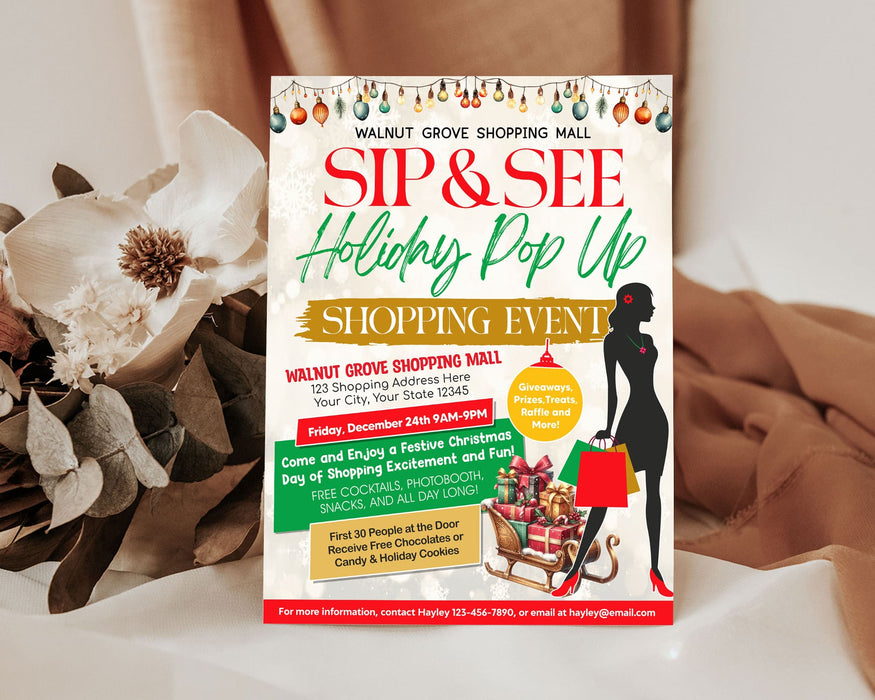 Custom Sip and See Shopping Event Flyer Template