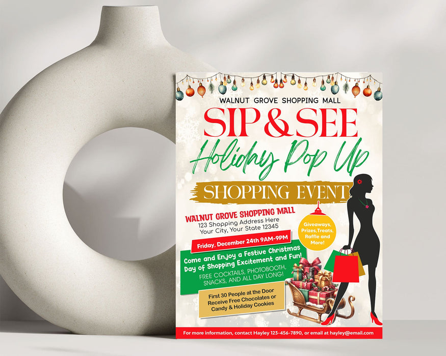 Custom Sip and See Shopping Event Flyer Template