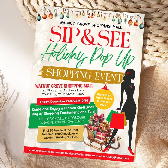 Custom Sip and See Shopping Event Flyer Template