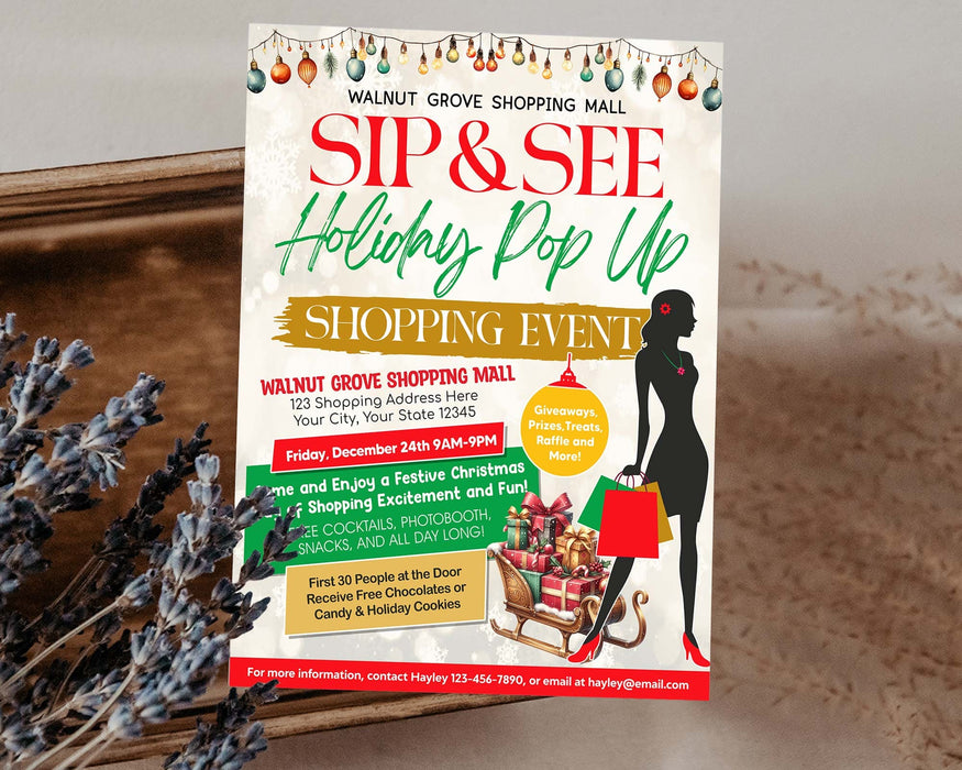 Custom Sip and See Shopping Event Flyer Template