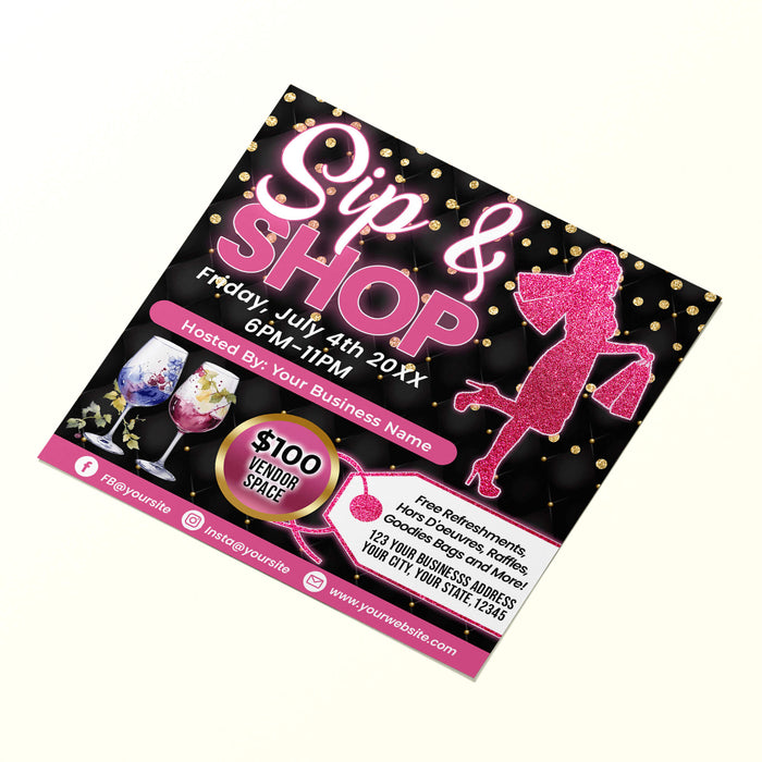 Customizable Sip and Shop Flyer Template | Pop Up Shop Event Invitation