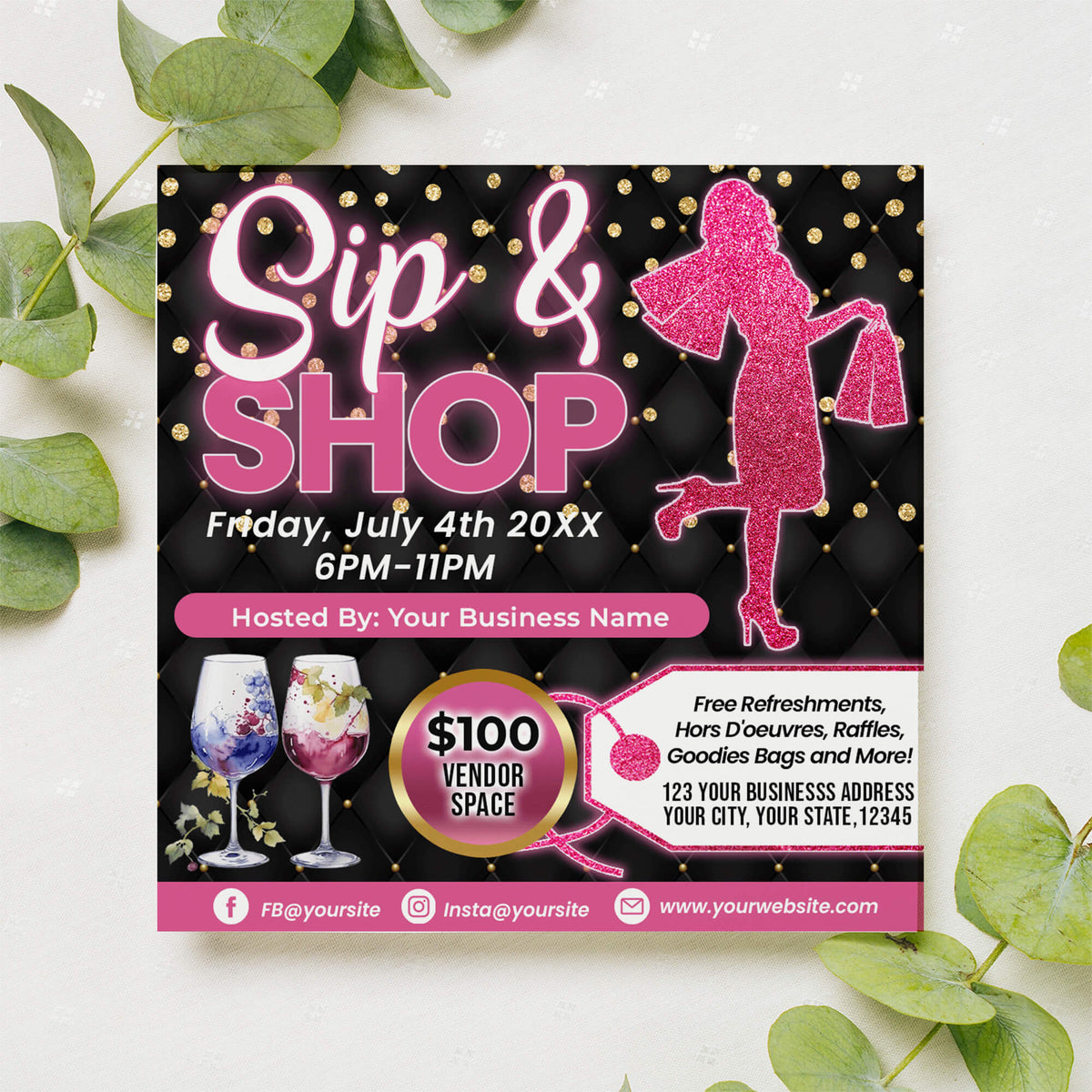 Customizable Sip and Shop Flyer Template | Pop Up Shop Event Invitation ...