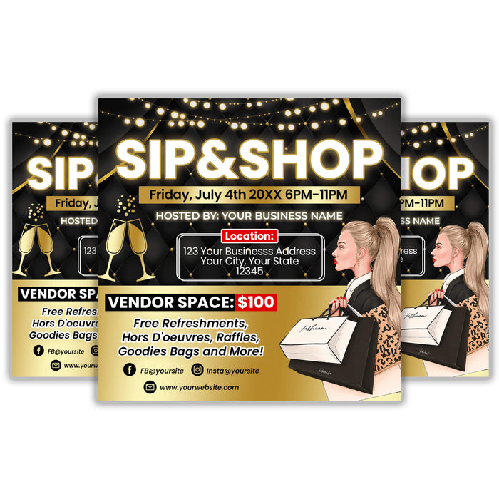 DIY Sip and Shop Flyer | Pop Up Boutique Shopping Event Invitation Template