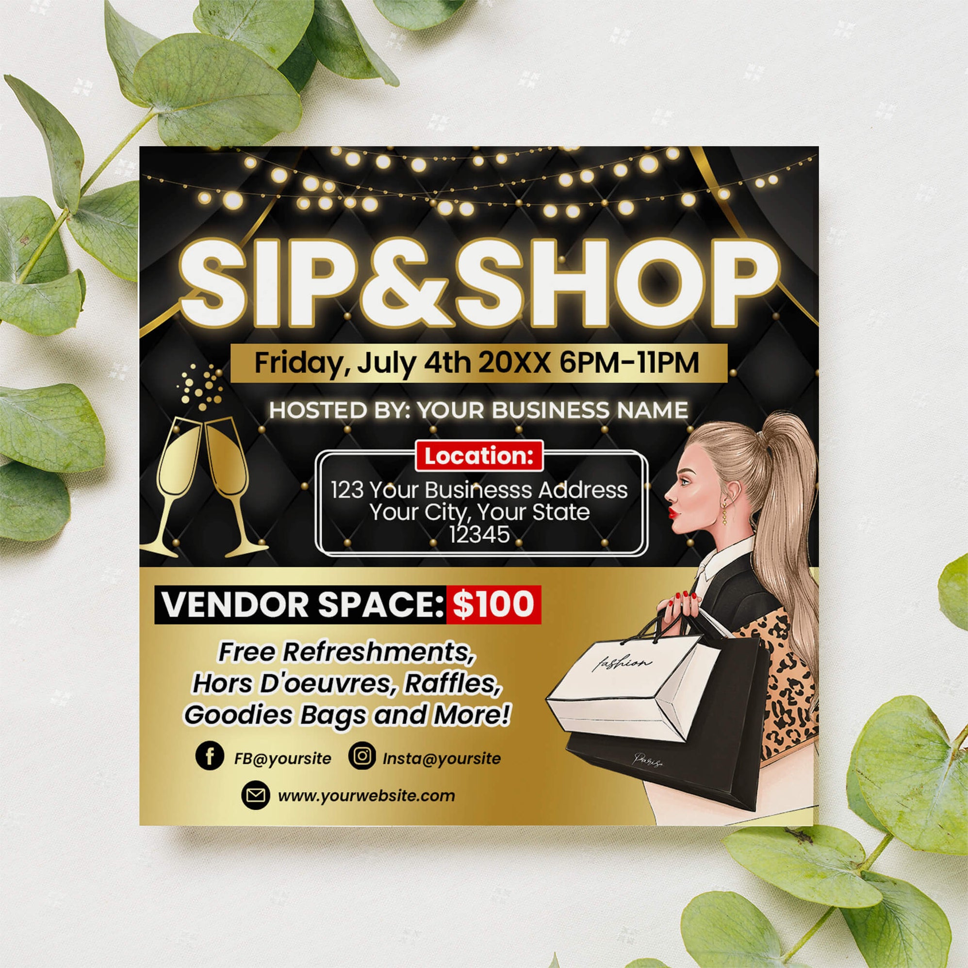 Shop Invitation Example DIY Sip and Shop Flyer | Pop Up Boutique Shopping Event Invitation ...