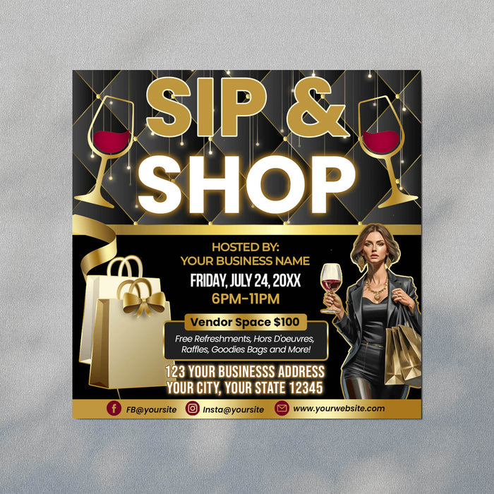 Customizable Sip and Shop Flyer | Pop Up Event Boutique Shop Invite TemplateCustomizable Sip and Shop Flyer | Pop Up Event Boutique Shop Invite Template