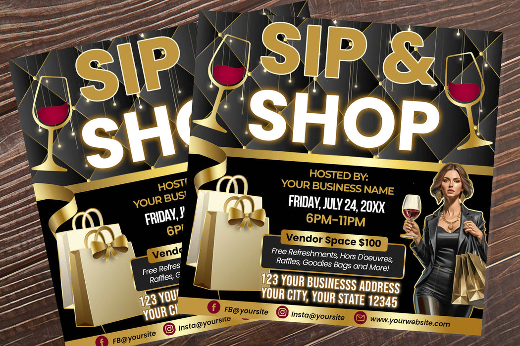 Customizable Sip and Shop Flyer | Pop Up Event Boutique Shop Invite Template