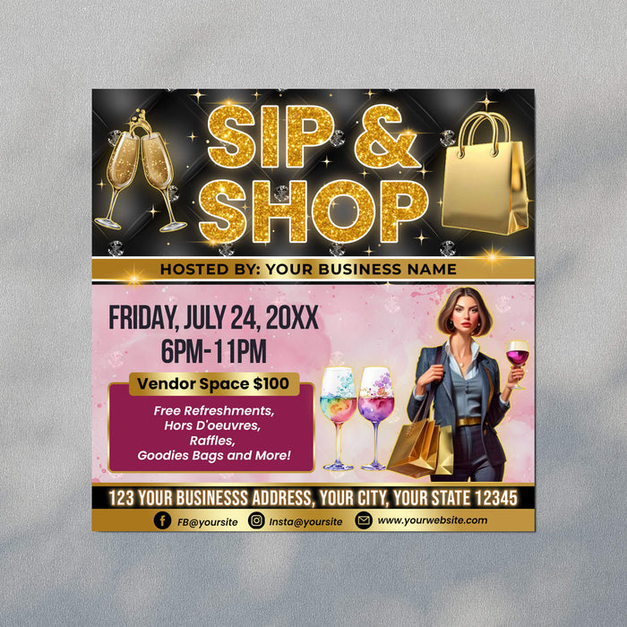 Sip and Shop Flyer Template | Pop Up Event Invitation Template