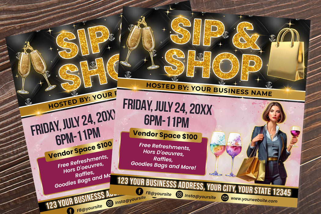Sip and Shop Flyer Template | Pop Up Event Invitation Template