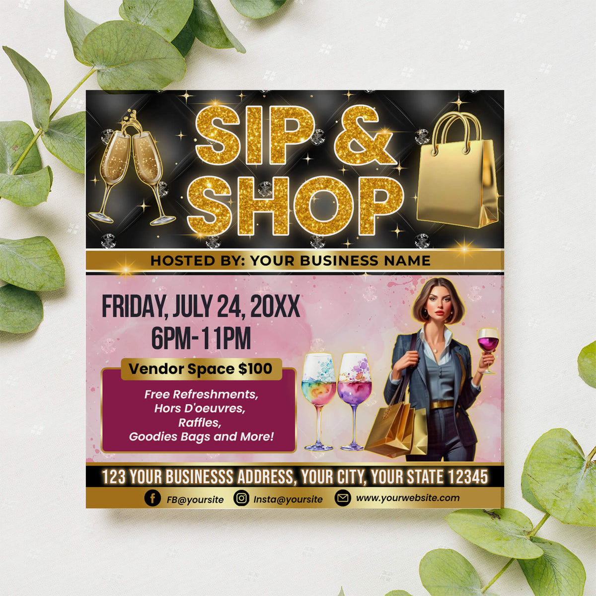 Sip and Shop Flyer Template | Pop Up Event Invitation Template - Posh Park