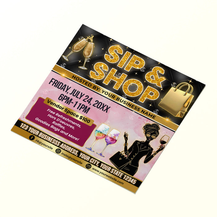 DIY Sip and Shop Flyer Template | Boutique Shopping Event Invitation