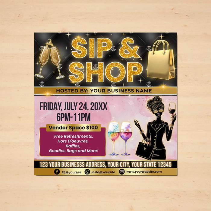 DIY Sip and Shop Flyer Template | Boutique Shopping Event Invitation