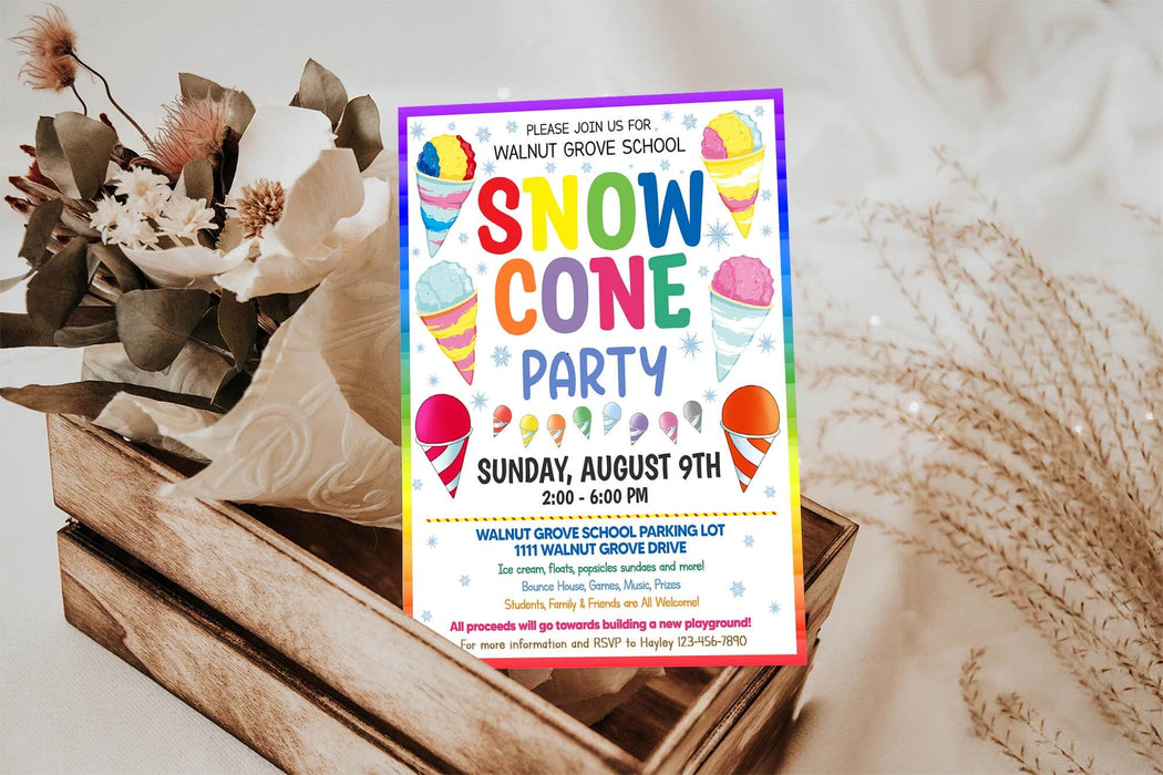 Customizable Snow Cone Party Invitation Template | PTO PTA School Party Event Flyer