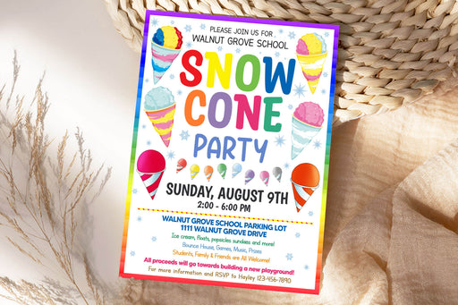 Customizable Snow Cone Party Invitation Template | PTO PTA School Party Event Flyer