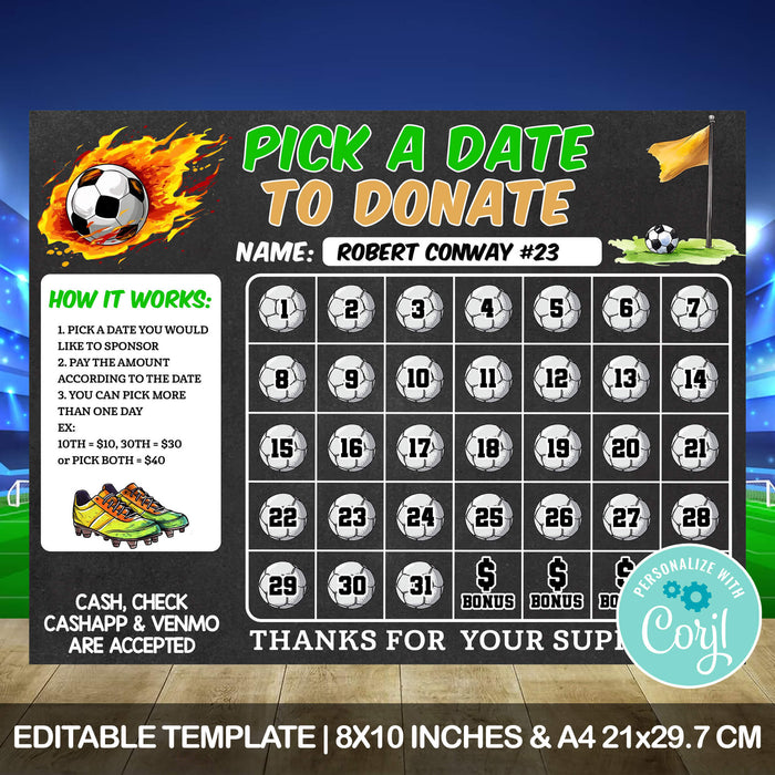 Soccer Pick a Date to Donate Fundraising Calendar | Football Pay The Date Template - Posh Park soccer-pick-a-date-to-donate-fundraising-calendar-football-pay-the-date-template-posh-park