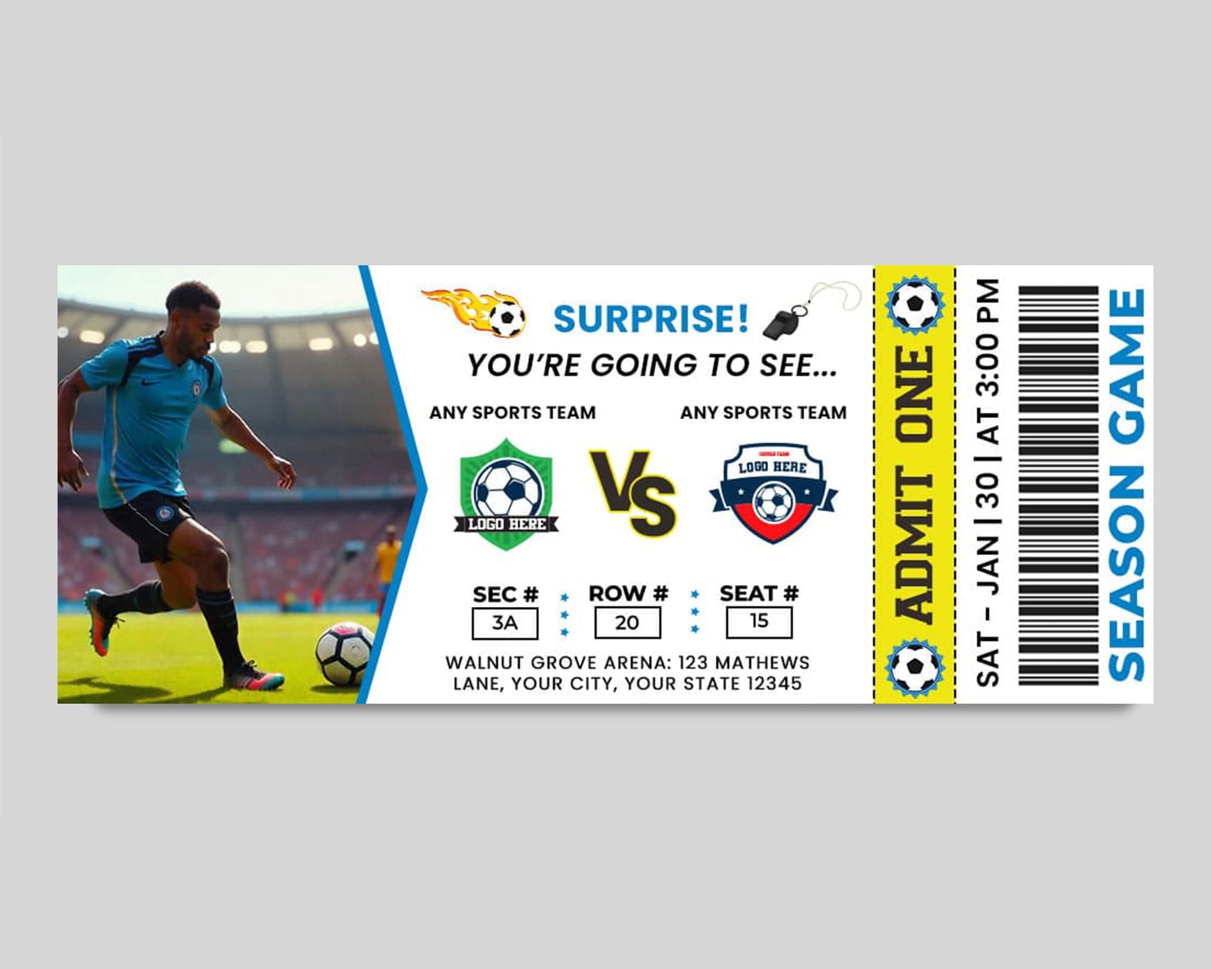 DIY Soccer Sports Event Ticket | Sports Game Stub Ticket Template ...