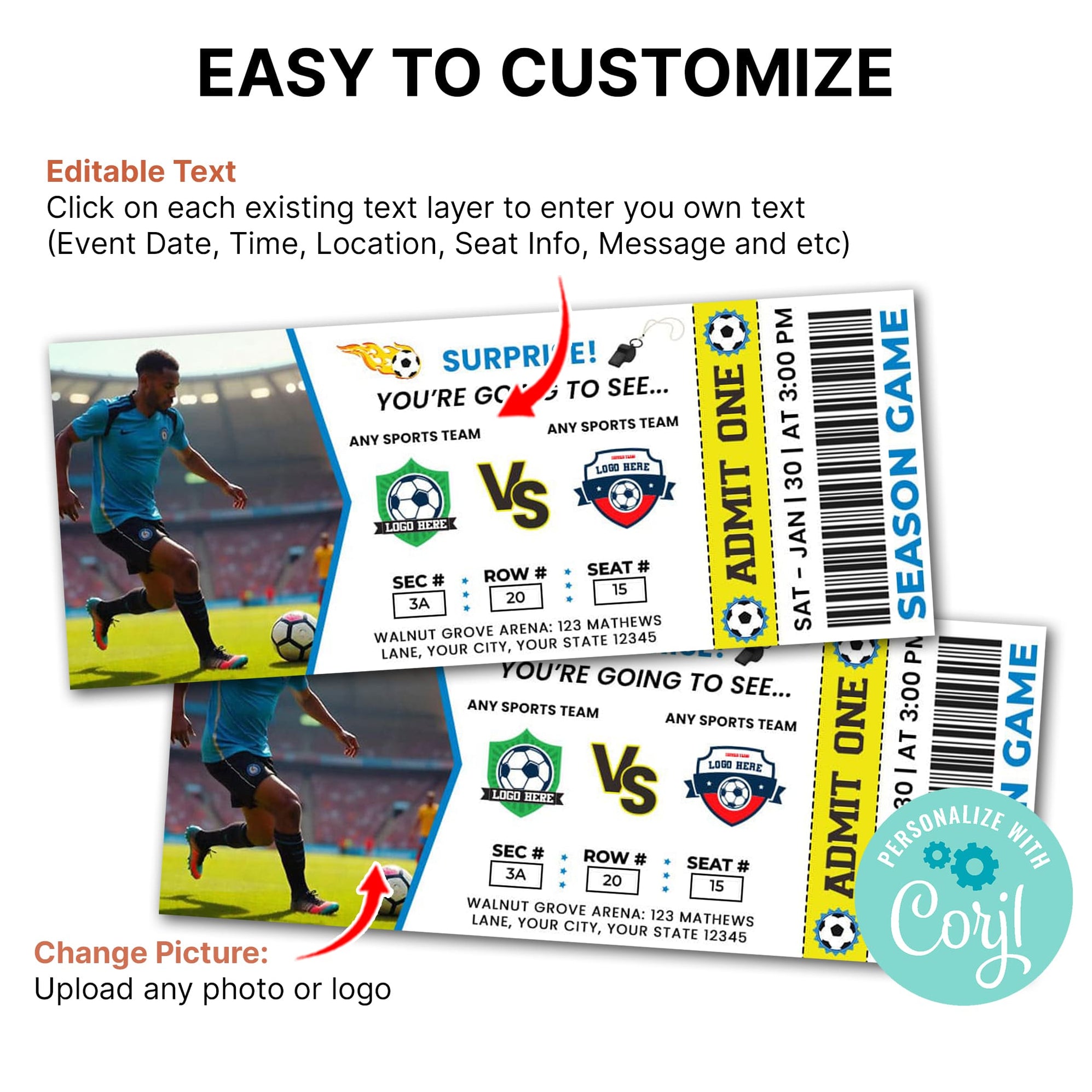 DIY Soccer Sports Event Ticket | Sports Game Stub Ticket Template ...