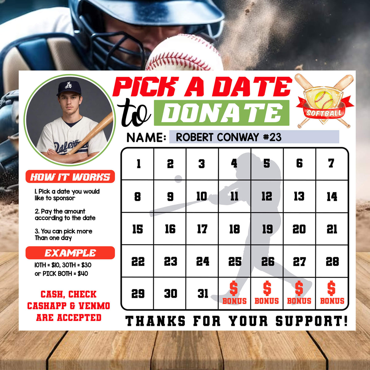 Softball Pick A Date Fundraising Sports Pick a Date to Donate