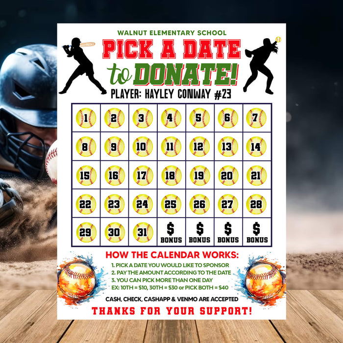 Softball Calendar Fundraiser | Pick a Date to Donate Sports Fundraiser Template - Posh Park softball-calendar-fundraiser-pick-a-date-to-donate-sports-fundraiser-template-posh-park
