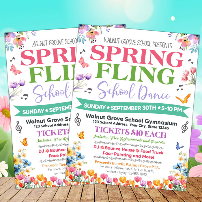 DIY Spring Fling School Dance Flyer Invitation | School Party Invite Template