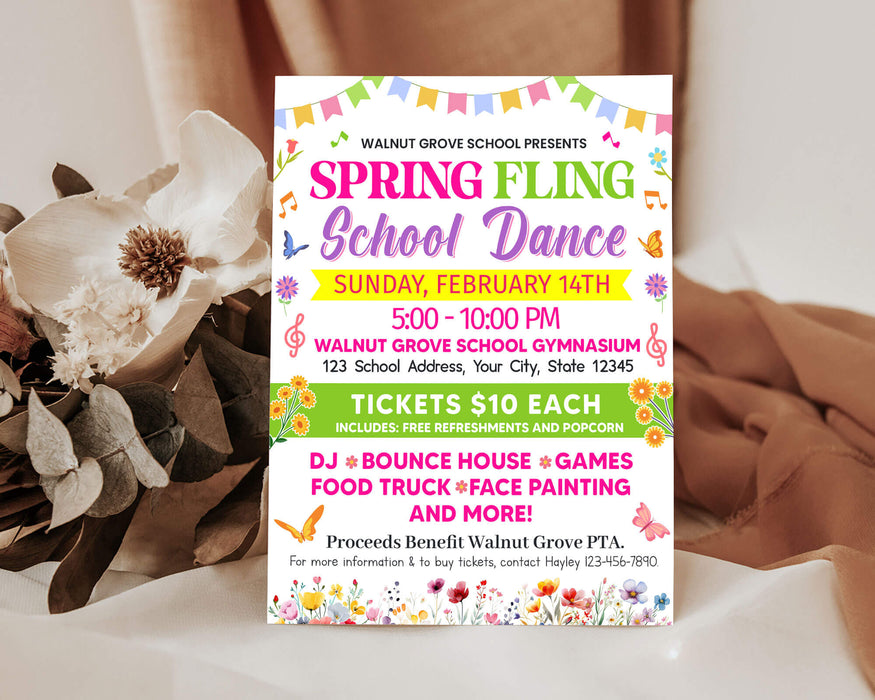 Customizable Spring Fling School Dance Flyer Invite | School Party Invitation Template