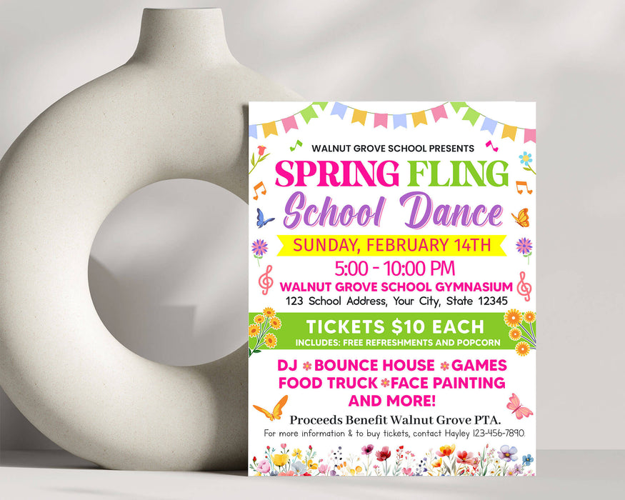 Customizable Spring Fling School Dance Flyer Invite | School Party Invitation Template