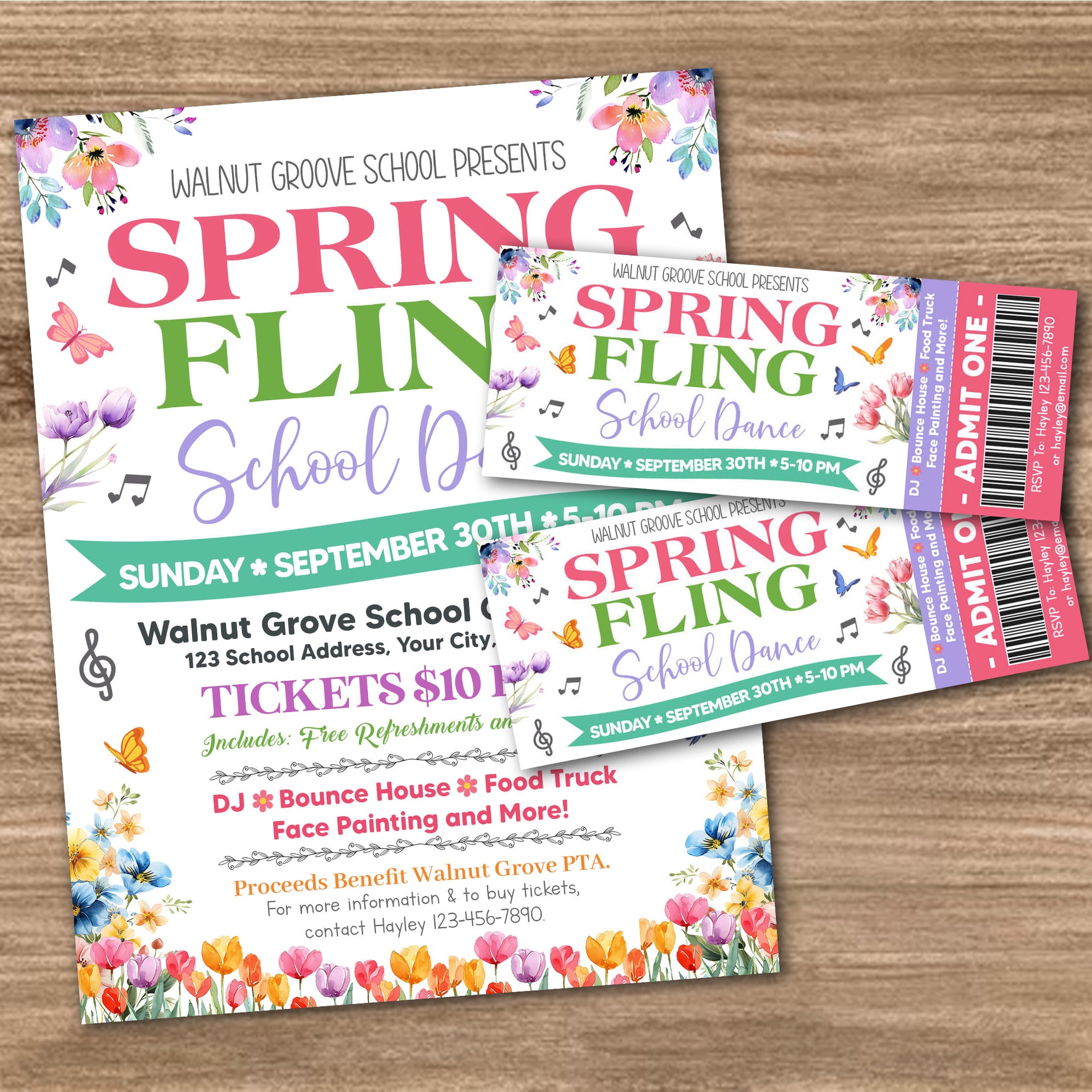 DIY Spring Fling School Dance Flyer and Ticket Bundle | School Party ...