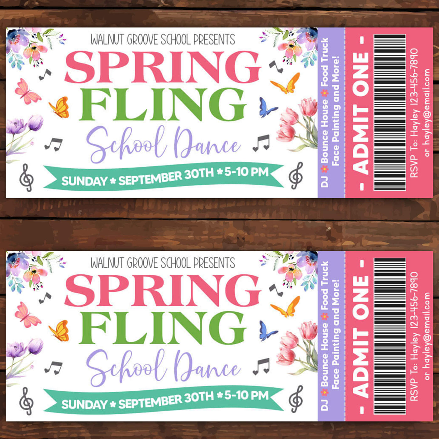 DIY Spring Fling School Dance Ticket | School Party Event Template ...