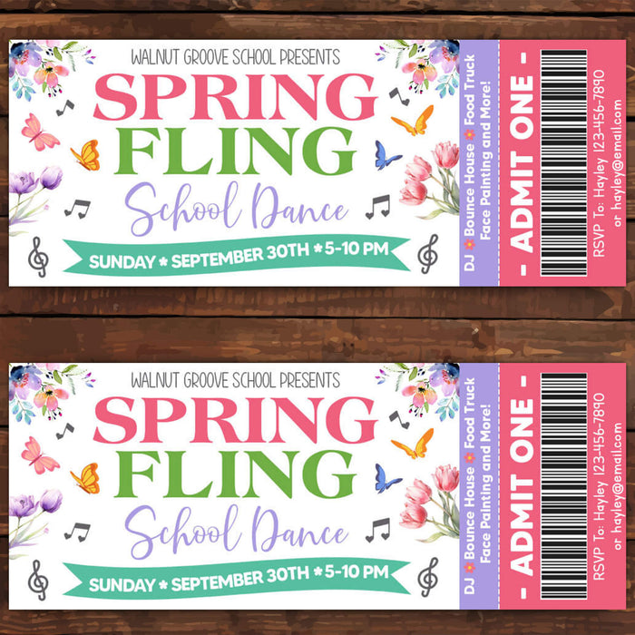 DIY Spring Fling School Dance Ticket | School Party Event Template