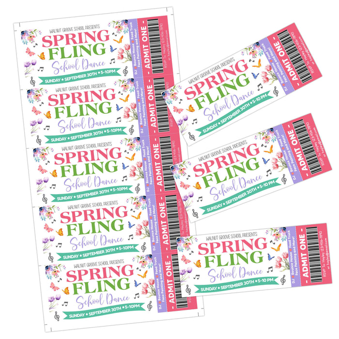 DIY Spring Fling School Dance Ticket | School Party Event Template