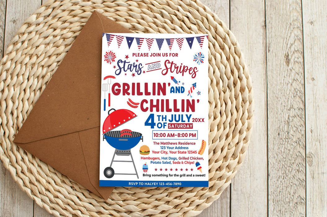 Customizable 4th of July Invitation Template | Family and Community BBQ Picnic Party Flyer Invite