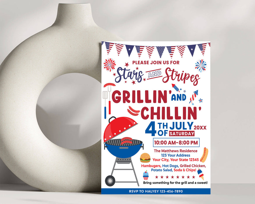 Customizable 4th of July Invitation Template | Family and Community BBQ Picnic Party Flyer Invite