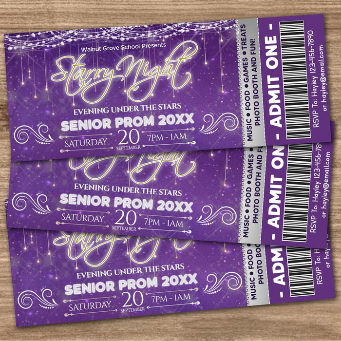 Customizable Starry Night Prom Flyer and Ticket Bundle Template | Under The Stars School Dance Event