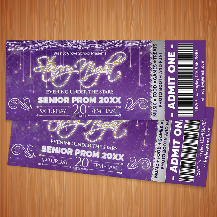 Customizable Starry Night Prom Flyer and Ticket Bundle Template | Under The Stars School Dance Event