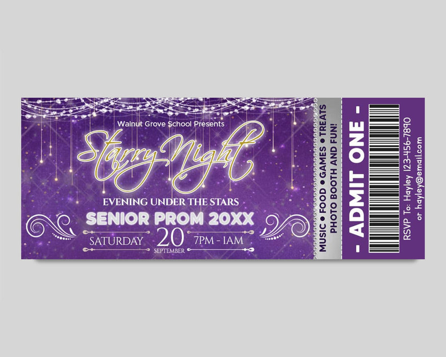 Customizable Starry Night Prom Flyer and Ticket Bundle Template | Under The Stars School Dance Event